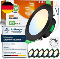 Alusso LED Einbaustrahler 230V Schwarz Dimmbar Flach 68Mm 7W IP44 LED Spots Warm