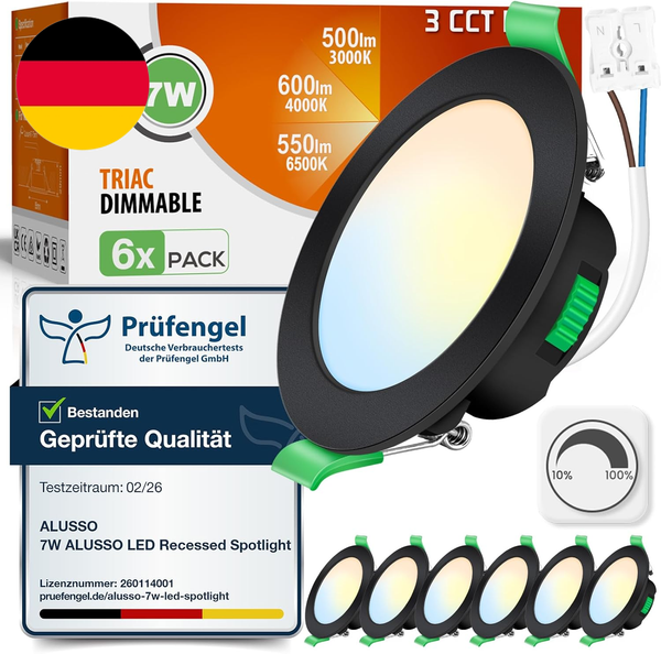 Alusso LED Einbaustrahler 230V Schwarz Dimmbar Flach 68Mm 7W IP44 LED Spots Warm-image