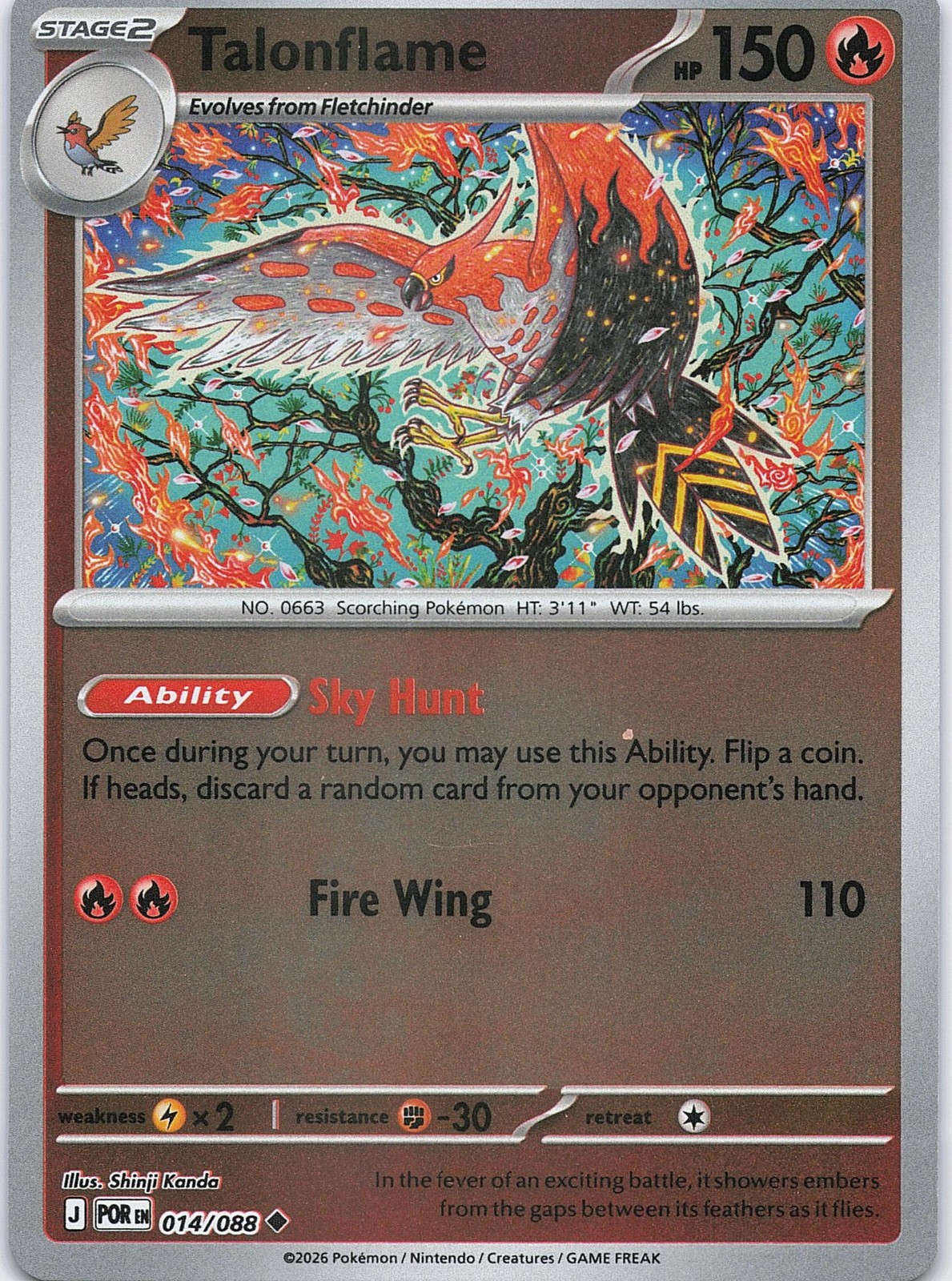 TALONFLAME 014/088 UC PERFECT ORDER POKEMON REVERSE HOLO LP