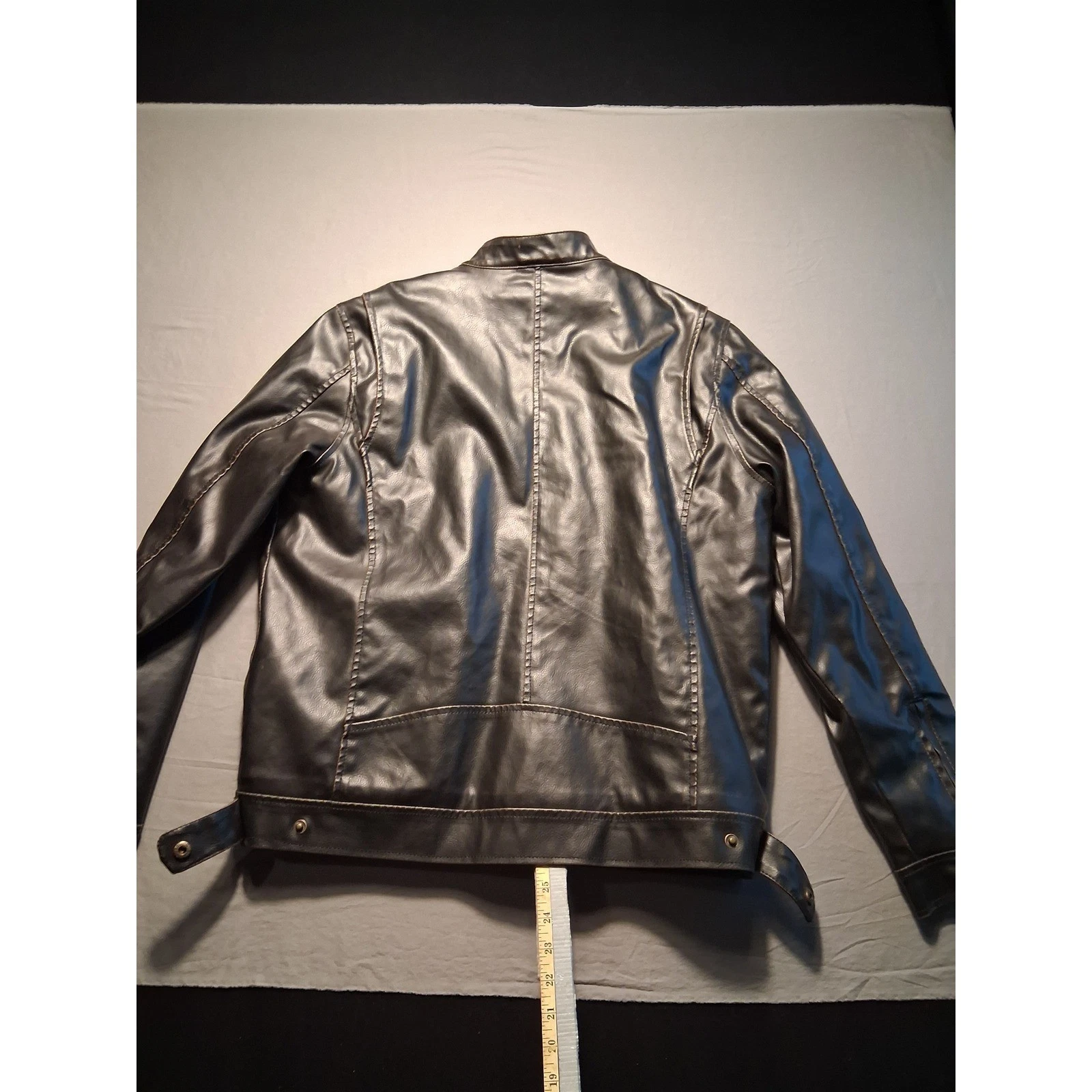 Guess Jacket Mens L Dark Brown Leather Cafe Racer Sherpa Lined Full Zip - product detail image 2