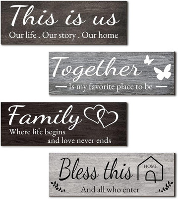 4 Pieces Home Wall Decor Signs, THIS IS US/TOGETHER/BLESS THIS HOME/FAMILY Wall
