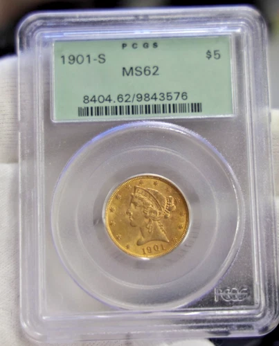 1901 S US $5 Liberty Gold Piece PCGS MS62 Old Green Label