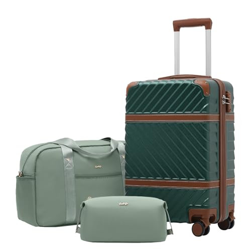 3-Piece Dark Green PC Hardshell Luggage Set with Carry-On
