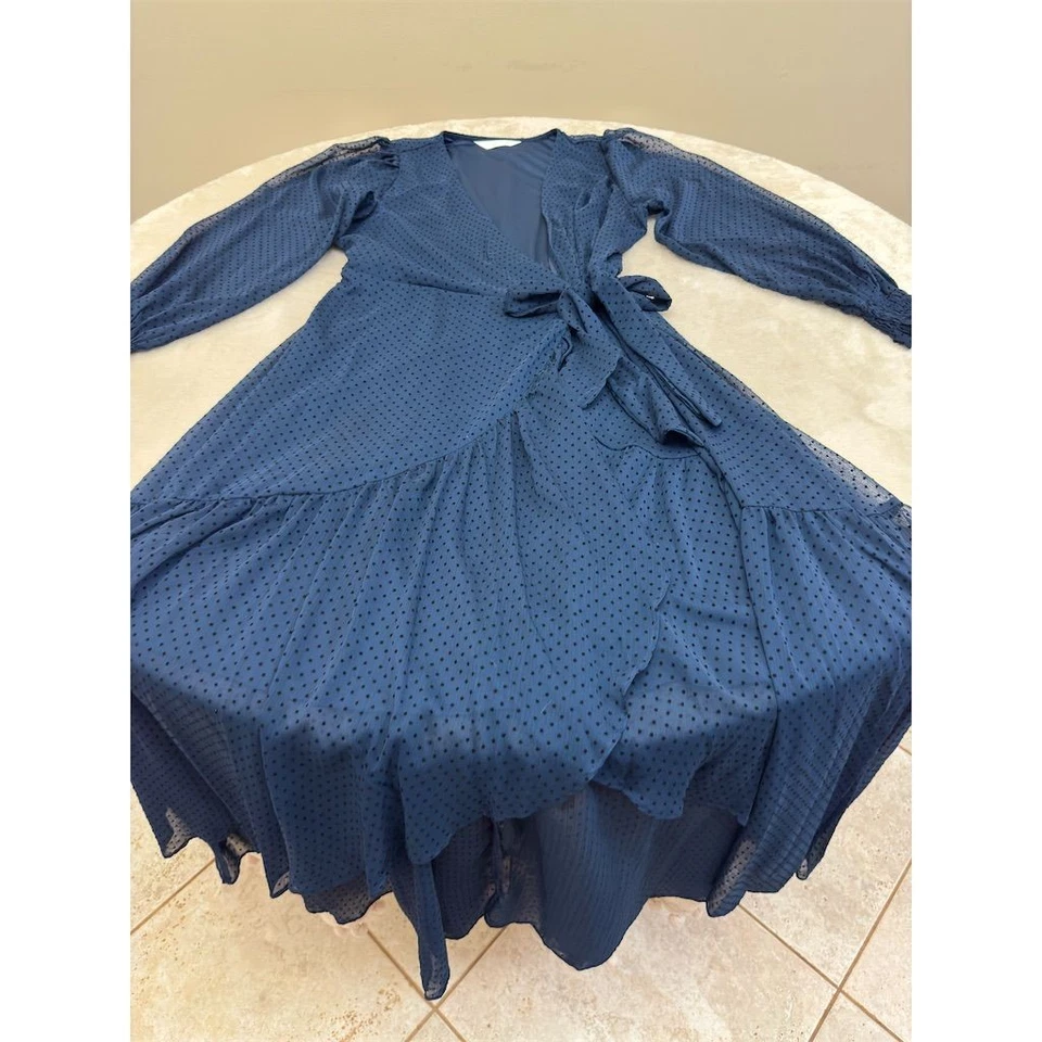 LC Lauren Conrad Women's Blue Swiss Dot Wrap Maxi Dress Size M - Image 2 of 4