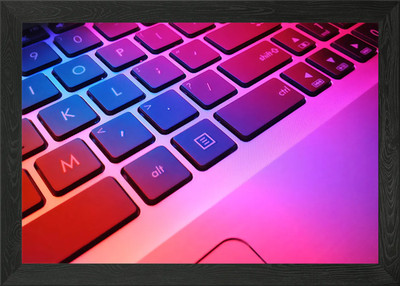 Laptop Tastatur mit Neonlicht gerahmt Wandbild Poster Leinwanddruck Bild
