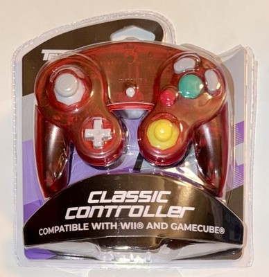 Teknogame Classic Controller Clear Red Wired Rumble Ergonomic for Wii GameCube 