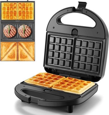 3-in-1 Sandwich Maker W/ Removable Plates Panini Press Waffle Maker Non-Stick