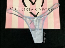 NWT VICTORIAS SECRET PINK Wink Thong Mesh SNOWFLAKE APPLIQUE Icy Blue Sz S L NEW