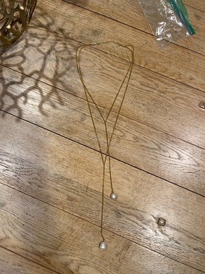 2 pc A.V. MAx pearl Teardrop double y necklace / gold bar double necklace set