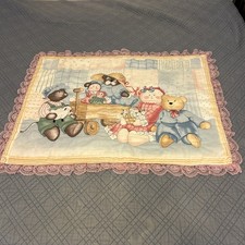 Vintage Country Bear Friends Baby Nursery Quilt Blanket 27x36 Cottagecore