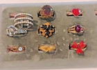 Vintage Costume Jewelry Rings Lot of 9 Adjustable Rhinestone Gemstones