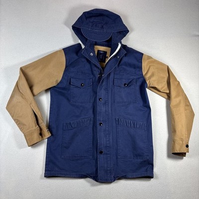 di Stefano Mens Jacket Coat Navy/Tan Luxury Tailored in Italy Button Zip Fits M