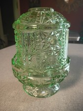 Vintage Indiana Glass Apple Green Stars And Bars 6' Fairy Lamp