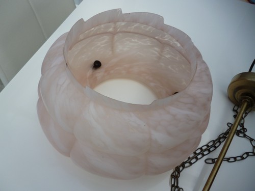 Art Deco Lightshade Suspended Plafonnier Glass Pink Marble & Ceiling Fitting - Picture 9 of 9