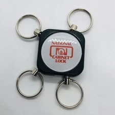 Vtg National Cabinet Lock Advertising Keychain w/ Pull Out Key Rings