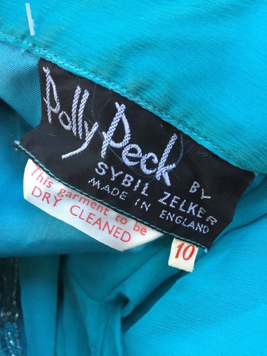 Vintage 1950-60'S Polly Peck Chiffon Beaded Turquoise Shift Dress UK 10 34" B - Picture 3 of 11