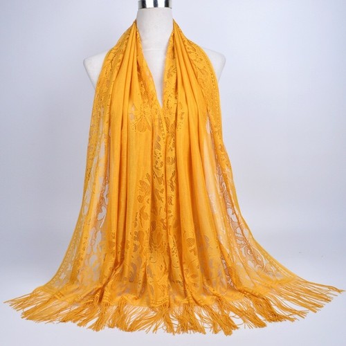 Women Head Covering Chapel Veil Shawl Wrap Scarf Floral Lace Tassel Muslim - Picture 19 of 23