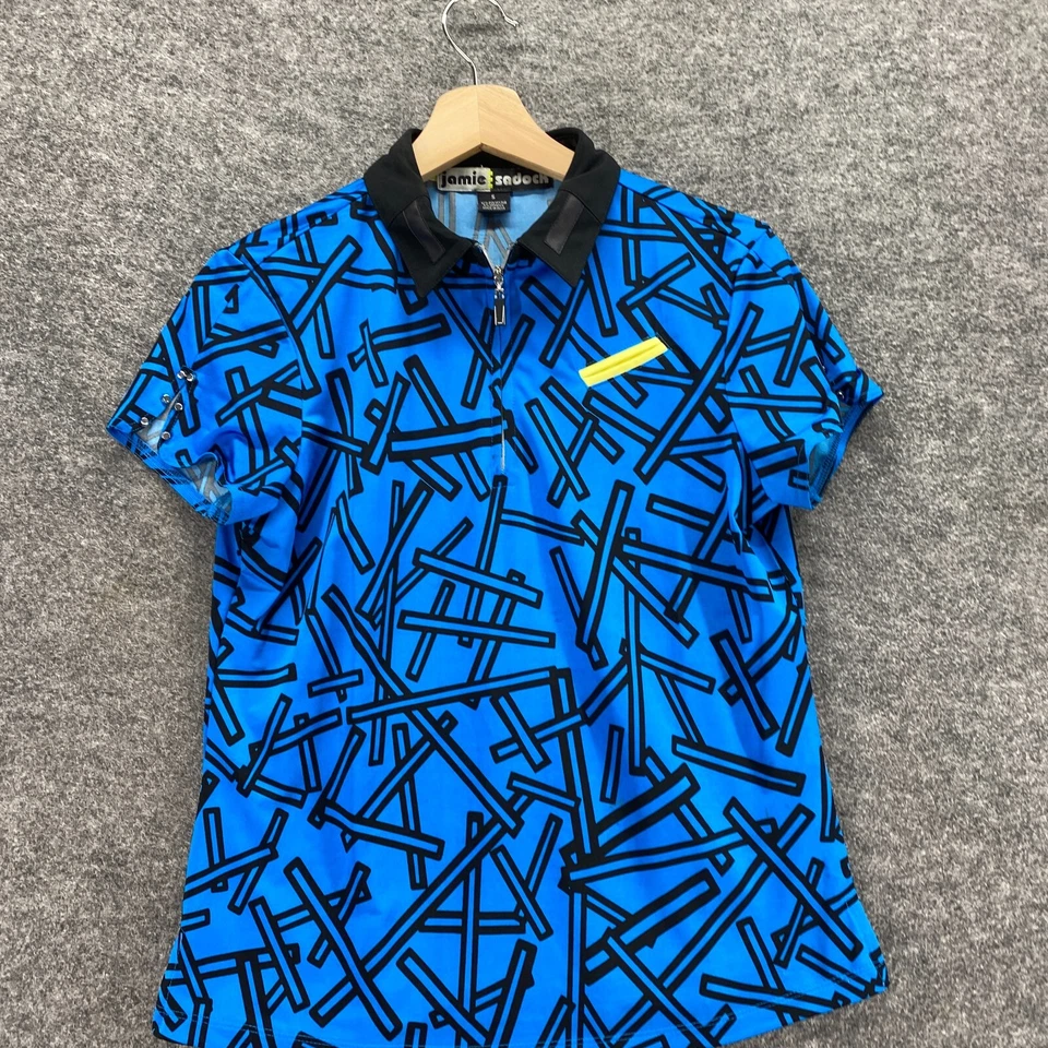 Camisa Polo Jamie Sadock Mujer S Pequeña Azul Cuello Geométrico Cremallera Manga Corta Foto 3 de 4