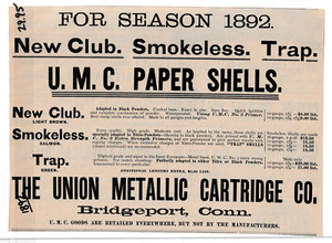 THE UNION METALLIC CARTRIDGE CO. New Club Smokeless Trap Shells 1892 Catalog Ad