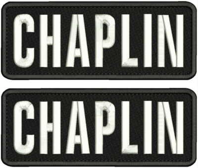 CHAPLIN 2 EMBROIDERY PATCHES 3X8'' HOOK ON BACK BLK/WHITE