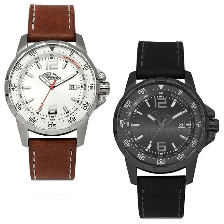 Hora Solo Man GOOIX Caja de acero y correa de cuero Fecha Foto 2 de 2