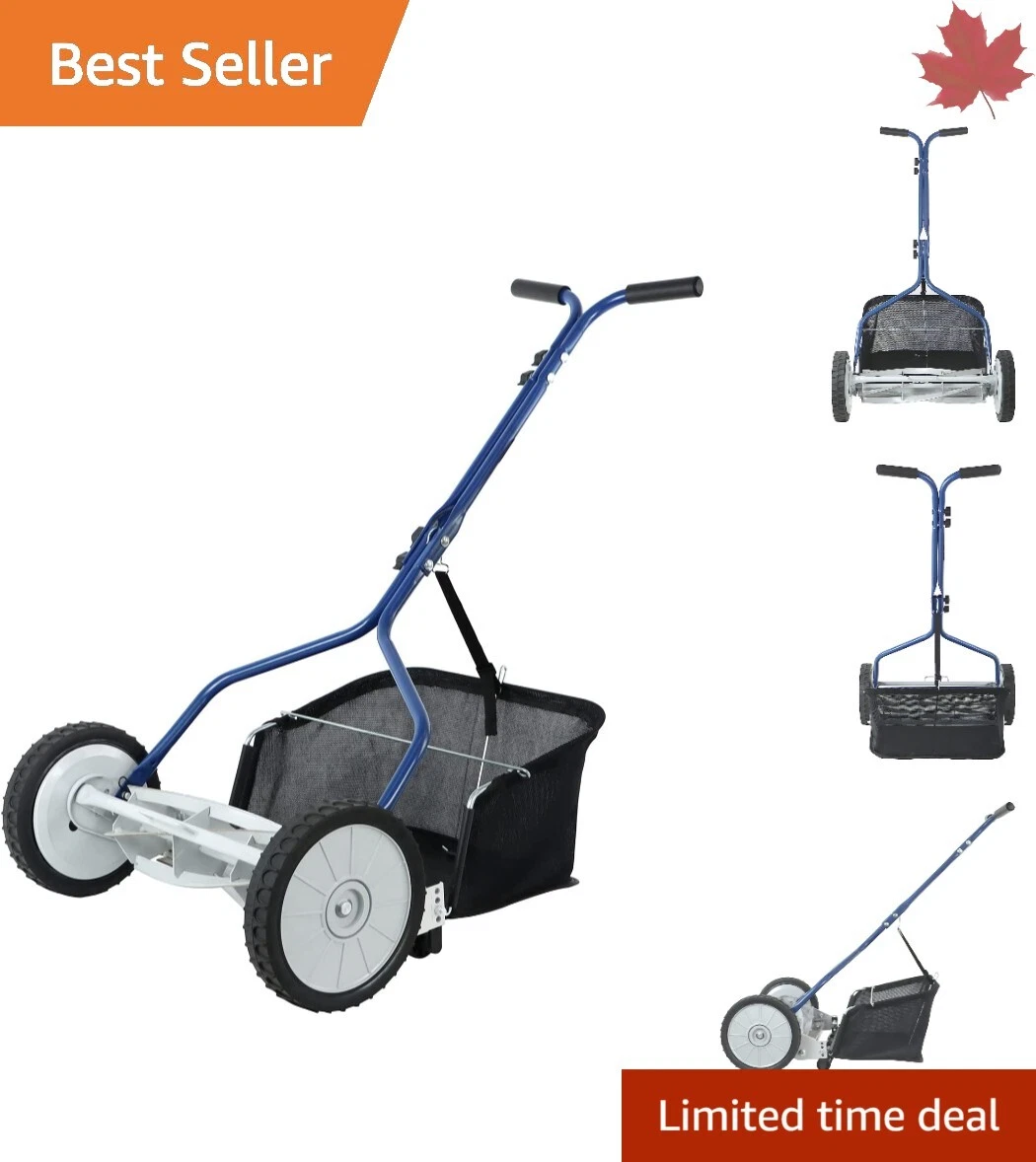 Sturdy Push Reel Lawn Mower with Grass Catcher - Convenient