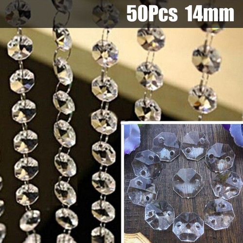 50PCS CHANDELIER LIGHT CRYSTALS-DROPLETS-GLASS BEADS WEDDING DROPS 14MM - Picture 2 of 3