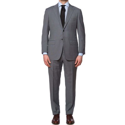 KITON Napoli for VANNUCCI Handmade Blue-Gray Plaid Suit EU 50 NEW US 40