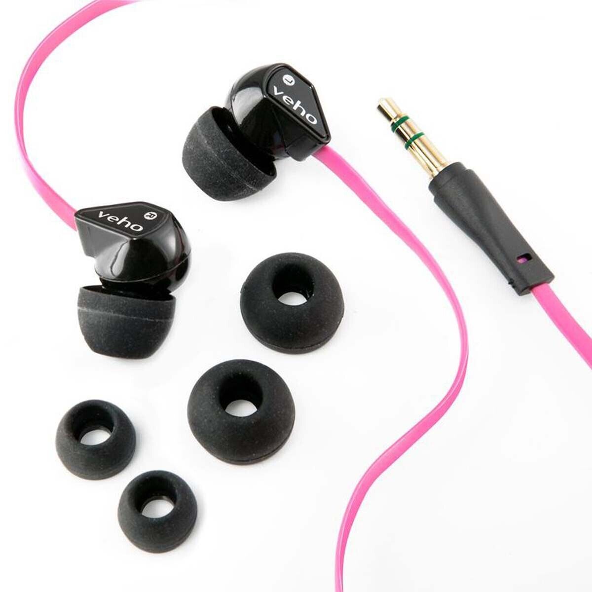 Veho Z1 In Ear Kopfhörer mit Kabel pink Stereo 3,5 mm Anschluss Noise Cancelling