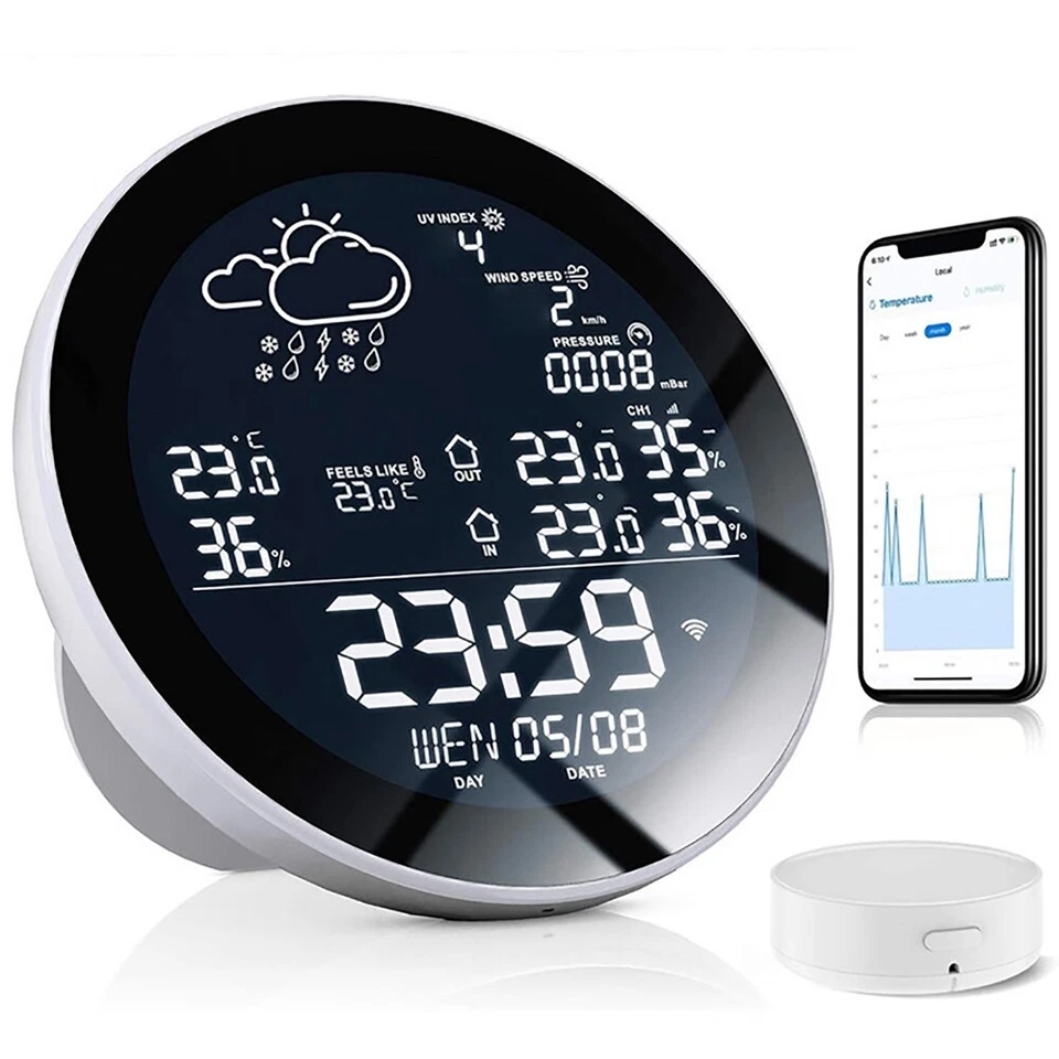 For Tuya Wifi Smart Weather Station With Clock Temperature Humidity Meter Clock - Image 2 of 4
