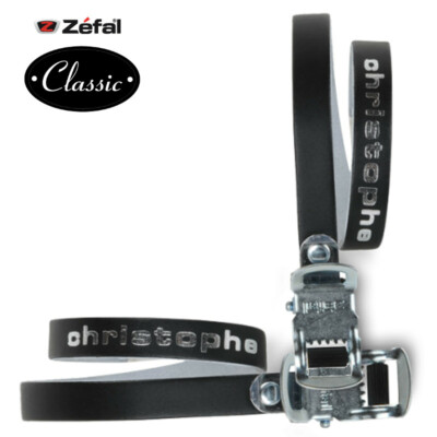 Courroie CHRISTOPHE TOE STRAPS noir cuir véritable (paire) cale pied pédale