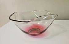 Vintage Mid-Century Cranberry Colored Pinched Rim Serving Bowl
