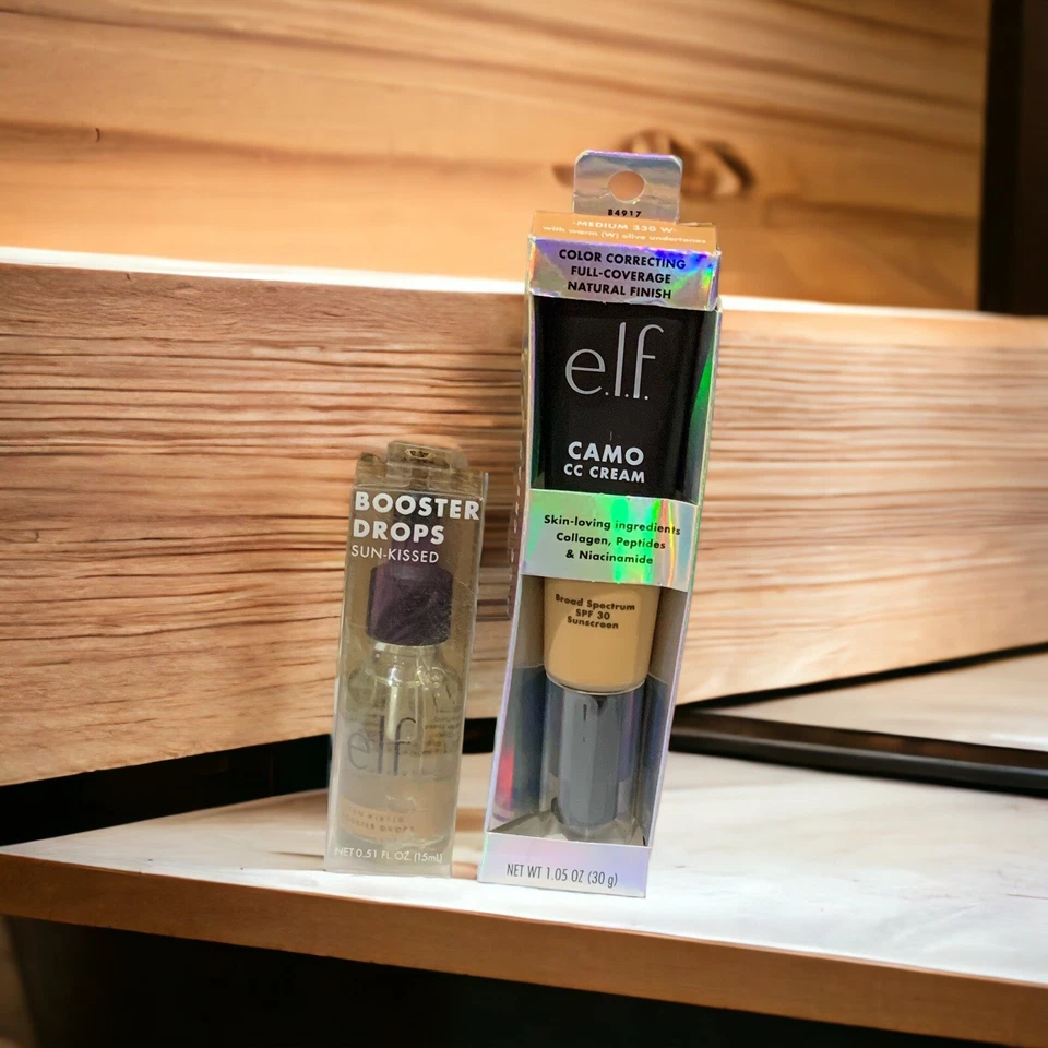 E.L.F. Booster Drops - Sun-Kissed - 0,51 fl oz - 15ml & CAMO CC Cream 330W Médio - Imagem 3 de 4