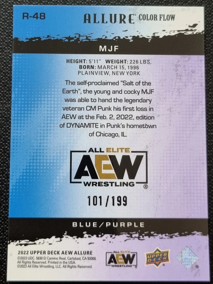 2022 AEW MJF Color Flow Blue/Purple /199 Upper Deck ALLURE Mint #81328 - Image 2 of 2