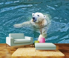 3D White Polar Bear ZHUA229 Wallpaper Wall Murals Removable Self-adhesive Ann