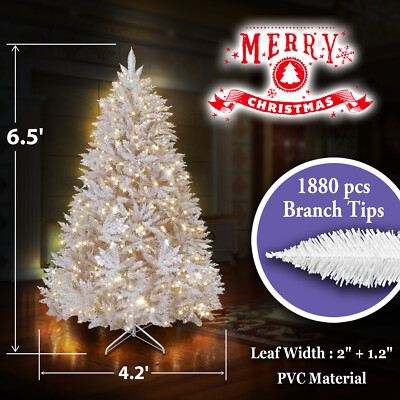 Brand New Artificial Prelit White Christmas 6.5' Tree 650 LEDs 1880 Branch Tips
