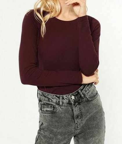 Neu Damen Basic Langarm Schaufel Rundhals T-Shirt Top Stretch kausal UK - Bild 13 von 38