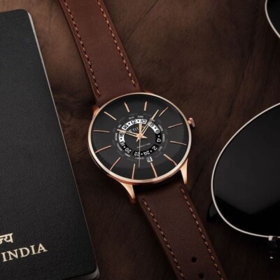 Titan Black Dial World Time with Date Stainless Steel Strap Watch