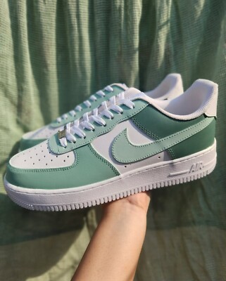 Air Force 1 Custom Shoes, Sage Green Colorway Hand Painted Sneakers Mens Womens