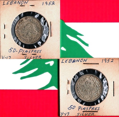 1952 LEBANON 50 PIASTRES COIN ~ 6 Grams .600 FINE SILVER from ESTATE GROUP