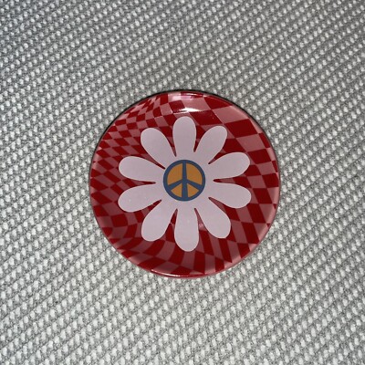 Ceramic Peace Sign Floral Checkerboard y2k Earring Petri Dish 4  Diameter NEW