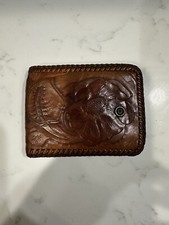 VTG Western Wallet Genuine Leather Hand Tooled Rose Floral Cowboy Rodeo Bifold