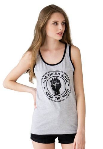 Northern Soul Keep The Faith Fist Logo Tank Top Ringer Gym Cami Vest Womens Mens - Picture 1 of 12