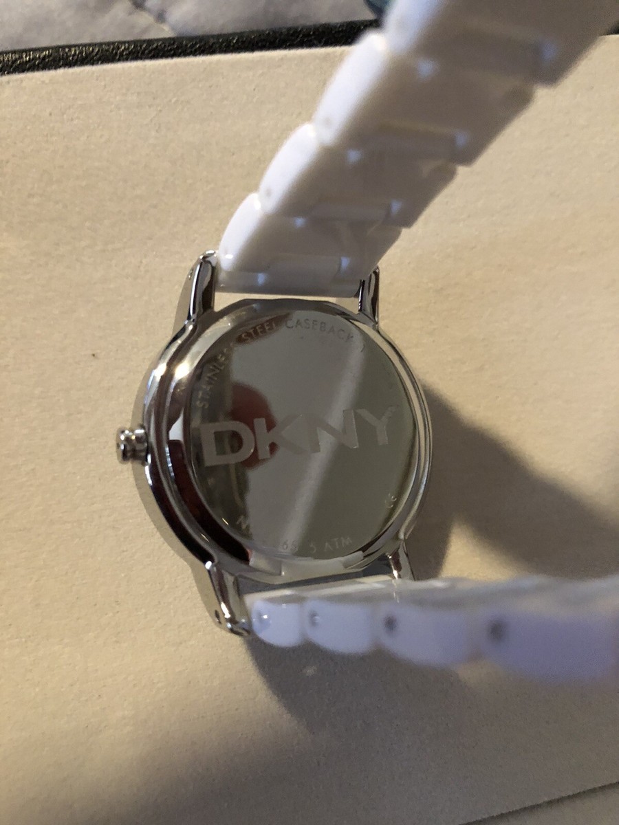 DKNY WHITE ACRYLIC BAND+SILVER TONE DIAL PAVE CRYSTAL WATCH  display picture 1