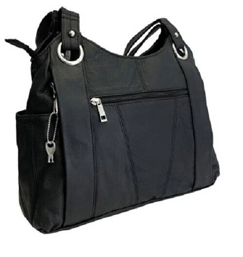 Black Leather Locking Concealment Purse - CCW Concealed Carry Gun Bag - Image 4 of 4
