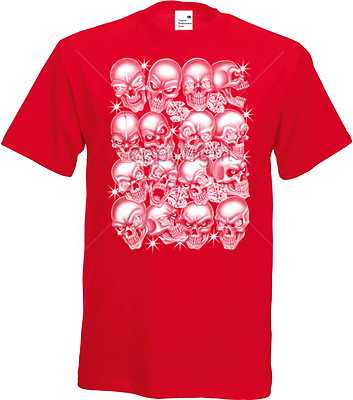 T shirt in shade of red with a gothic, biker & tattoo motif model Skulls Bling