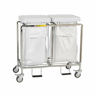R&W Wire Products Deluxe Easy Access Linen Hamper On Wheels Double Laundry Bins 