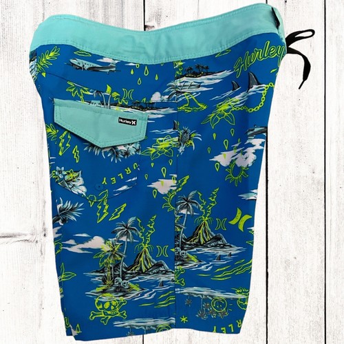 NWT-Hurley Boys SZ: 5 Neptune Blue Island Board Shorts Swim Trunks -Adj. Waist - Picture 7 of 12
