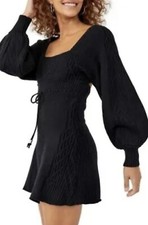 Free People Mini Sweater Dress Women Black Cable Knit Cut Out Emmaline Large