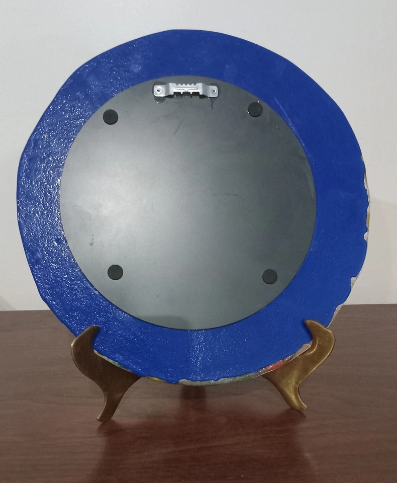 Unique Petite Artisan Circular Wall Mirror W/ Art Glass Iridiscent Colors Frame  - Image 3 of 4